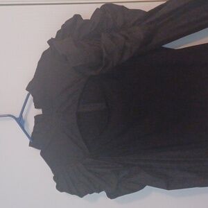 La Rosa Women Solid Color Puff Long Sleeves Ribbed Knitted Blouse.